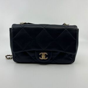 Chanel navy lambskin two flap top handle bag